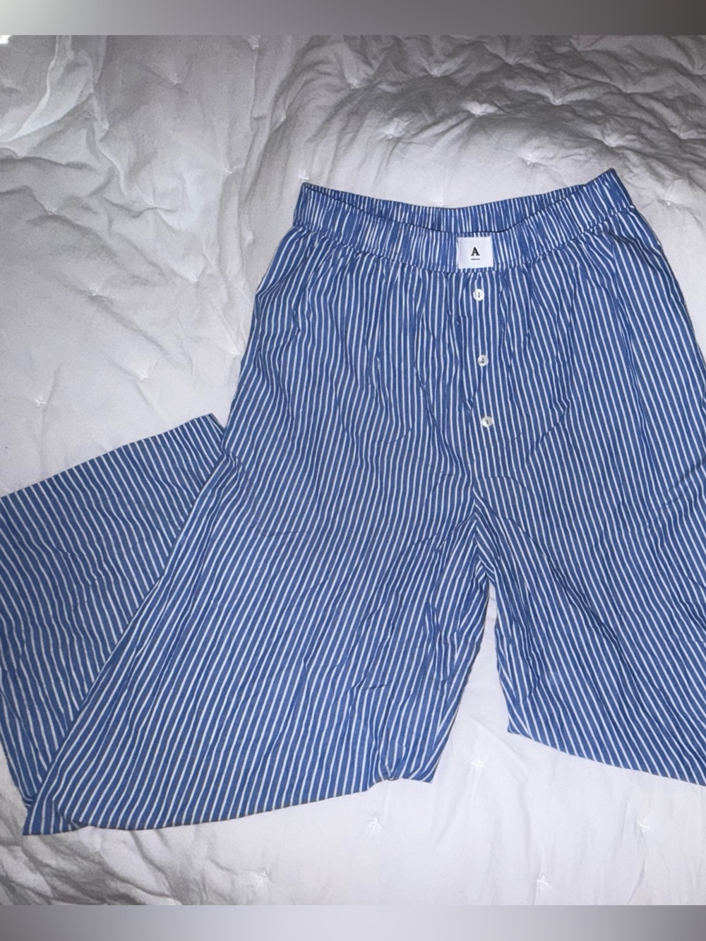 Anthropologie Blue & White Vertical Stripe Cotton Poplin Boxer Pants (size Med)